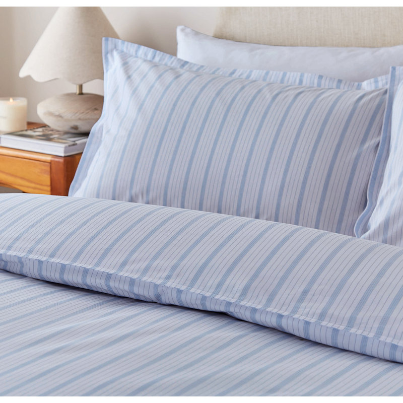 Juno Cotton Striped Duvet Cover Set with Pillowcases Included, Blue, Single Duvet Cover + 1 Pillowcase