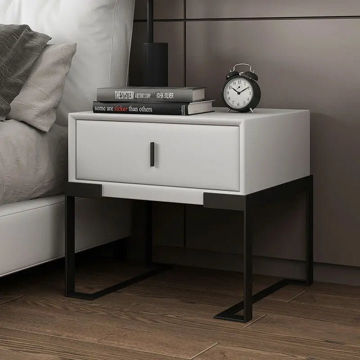 Chrysanthi Luxury Bedside Table Solid Wood Cabinet Mini Leather, White