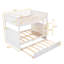Lit superposé double au dessus d'un lit double avec lit gigogne simple, lit superposé en bois de pin avec garde-corps-1815527380
