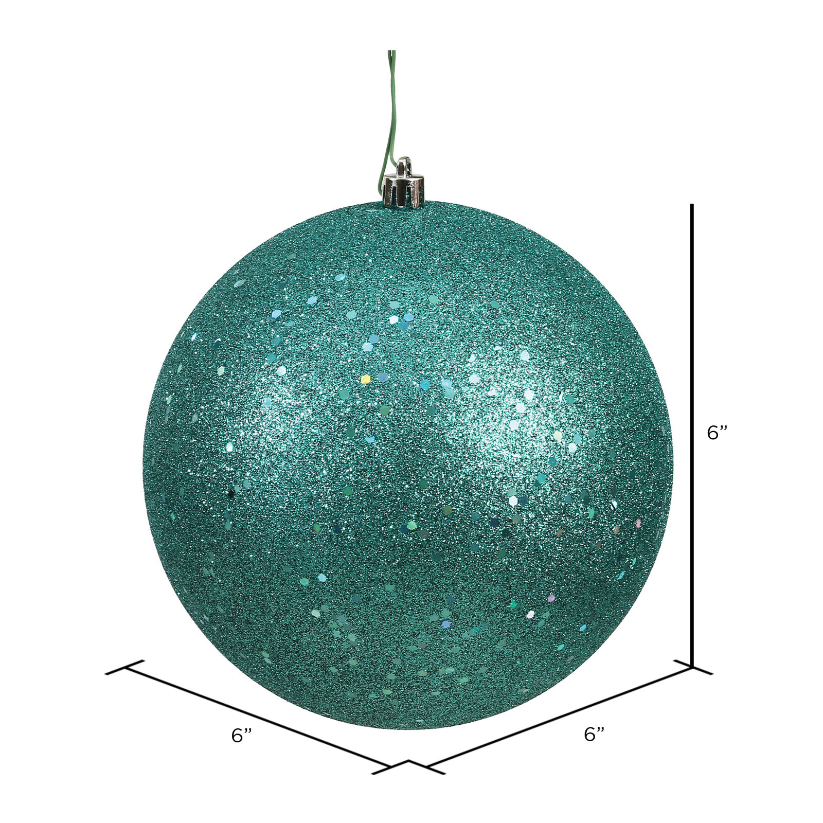 Christmas Ball Ornament, 6" H x 6" W x 6" D, Sequin Teal