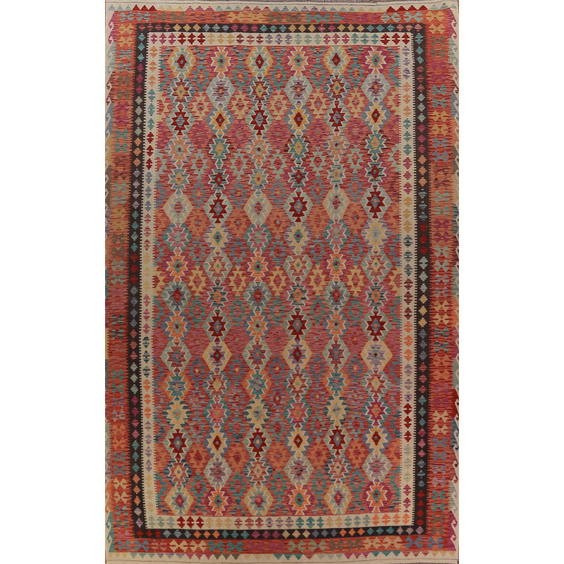 Tapis oriental géométrique en laine Kilim 10 x 16