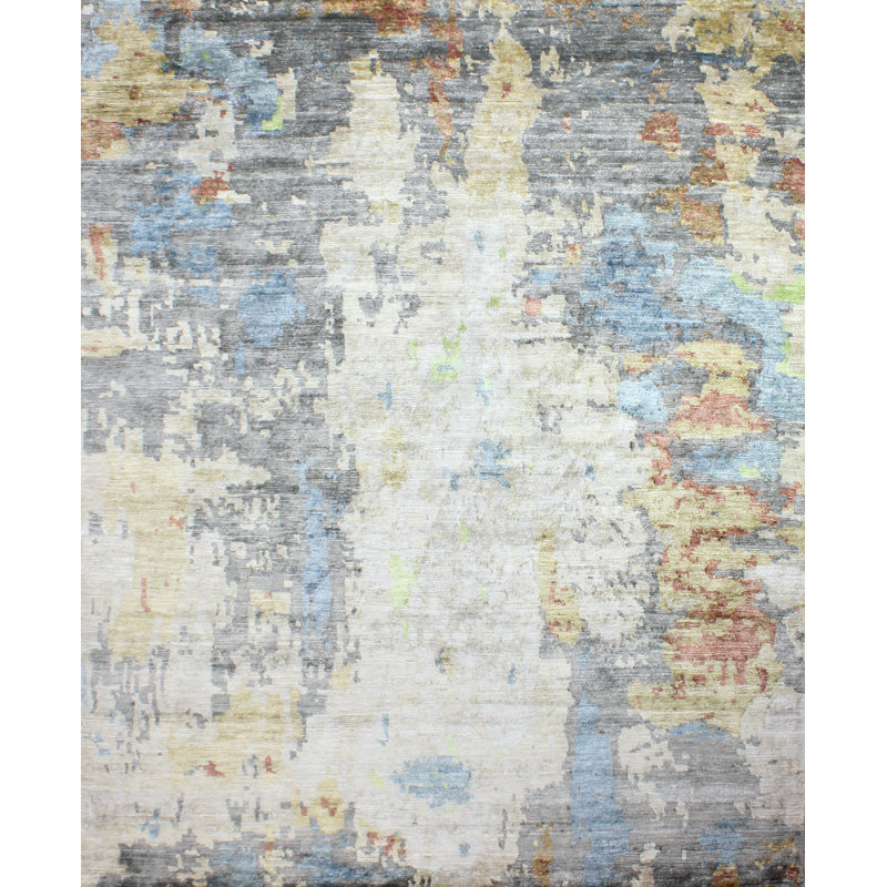 Cascade Multicolor Hand-Knotted Viscose 9' x 12' Abstract Rug