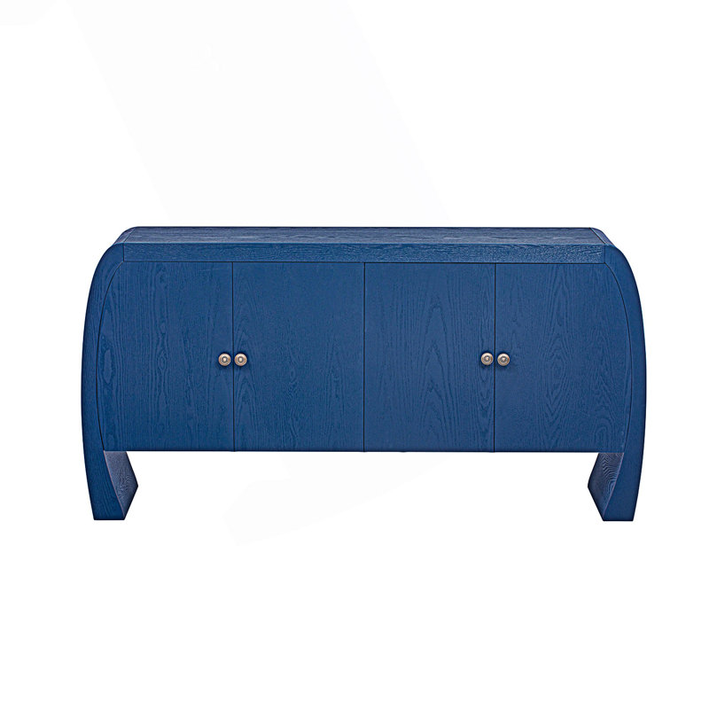 Armoire de rangement à quatre portes avec pieds courbés et armoire d'appoint, Marine
