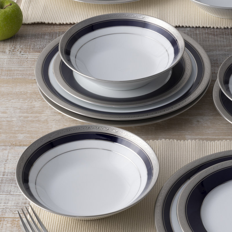 Noritake Crestwood Cobalt Platinum 12-Piece Dinnerware Set, Service For 4