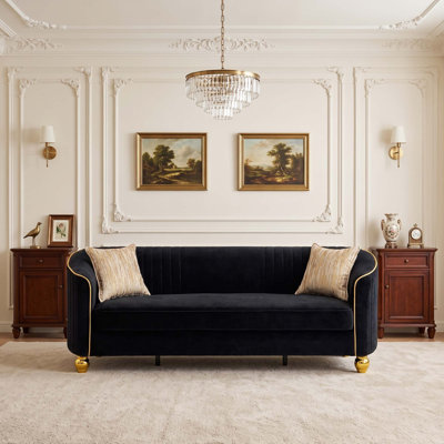 Canapé moderne en velours, canapé rembourré 3 places avec pieds, canapé de salon élégant, canapé confortable de luxe pour appartement et mobilier contemporain