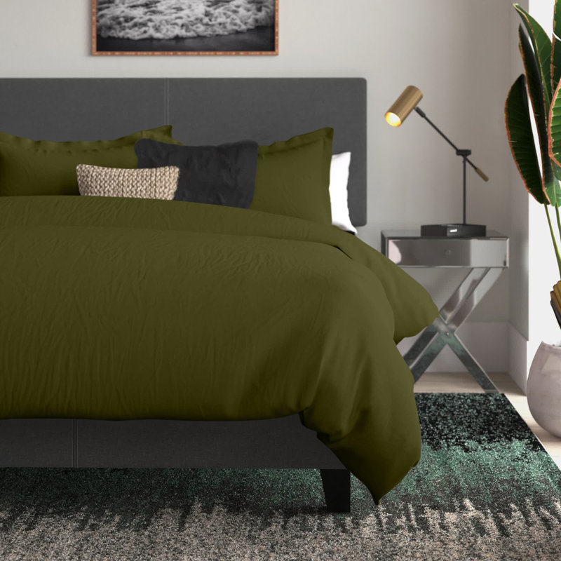 Ensemble de housse de couette de 3 pièces Nena, Housse de couette double / grand + 2 taies décora, Vert olive