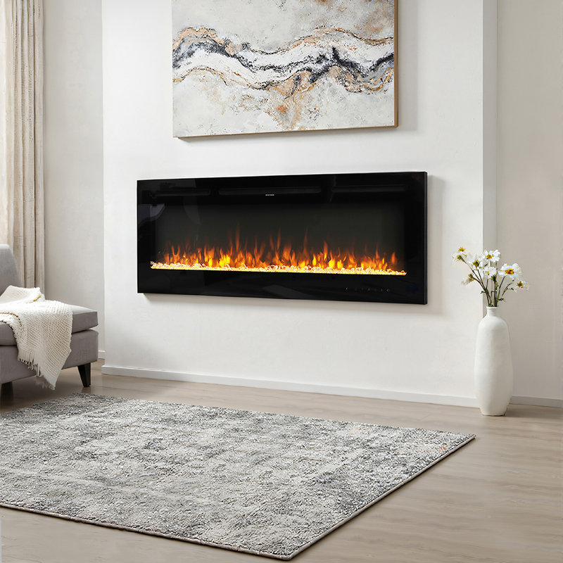 Adrianne Recessed/Wall Mounted Electric Fireplace Adjustable Flame with Remote, 55" H x 130" W x 15" D