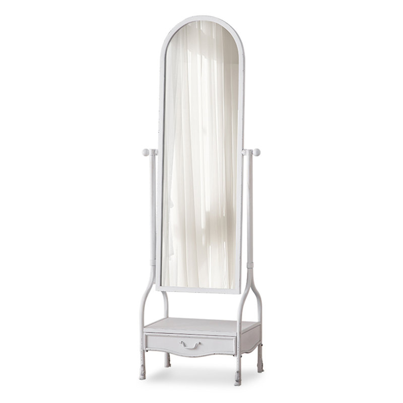 Miroir arqué blanc antique avec tiroir