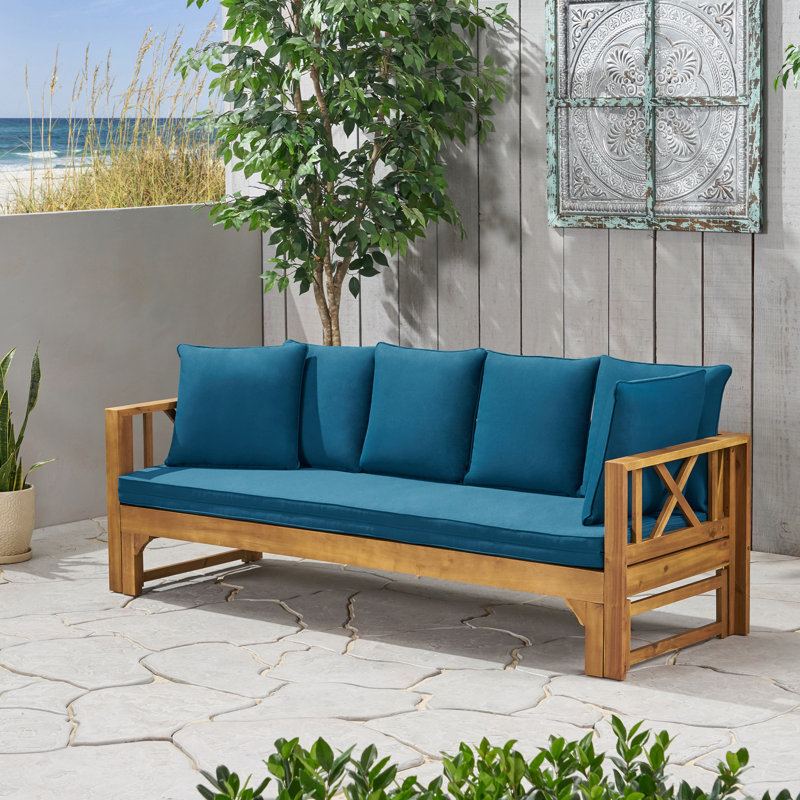 Canapé de patio avec coussins Kamita, Bleu sarcelle / bleu sarcelle foncé, Gris