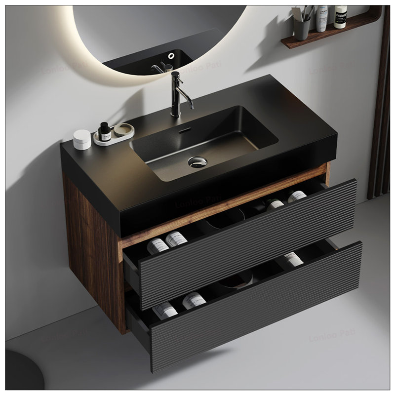 Meuble-lavabo 36 po avec lavabo brillant, Noir