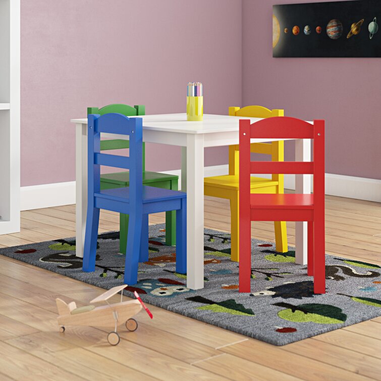 Qaba Kids Table And Chair Set With 4 Chairs, Adjustable Height