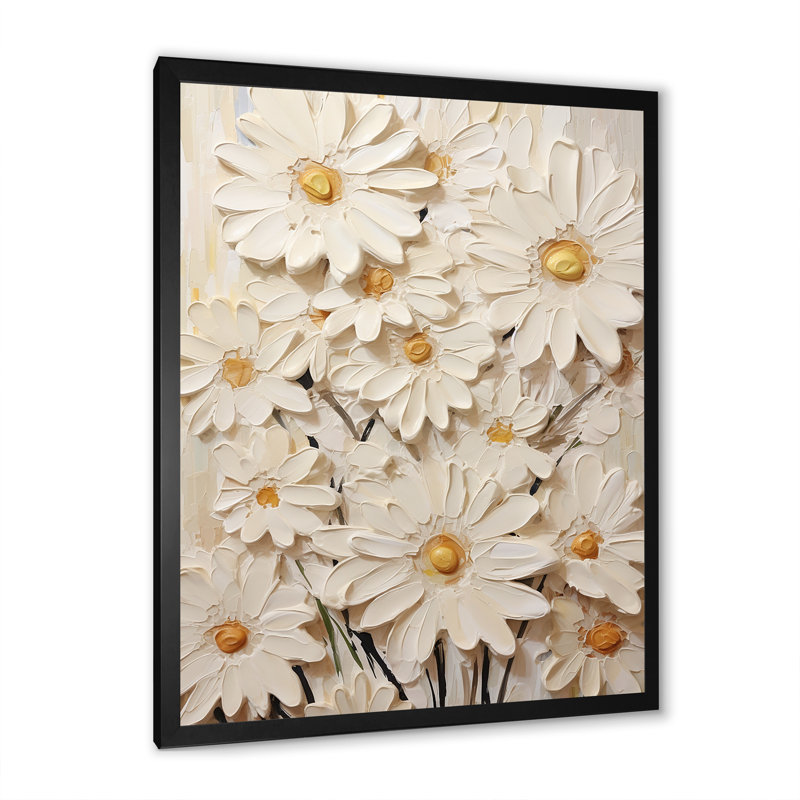 «White Daisy Fields Elegance III», reproduction sur toile, Cadre simple noir, H 32 po x l 24 po x P 1 po