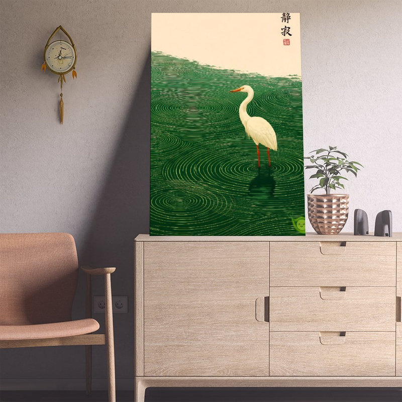 Reproduction d'art sur toile, héron blanc sur l'eau verte, affiche rétro, 12x18in