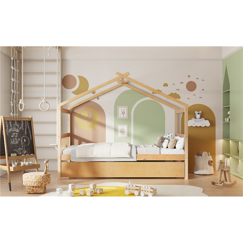 Lit gigogne en bois, Naturel