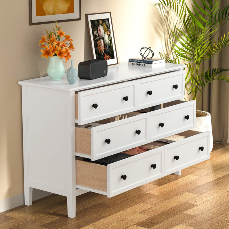 Commode 6 tiroirs Hollimon, Blanc