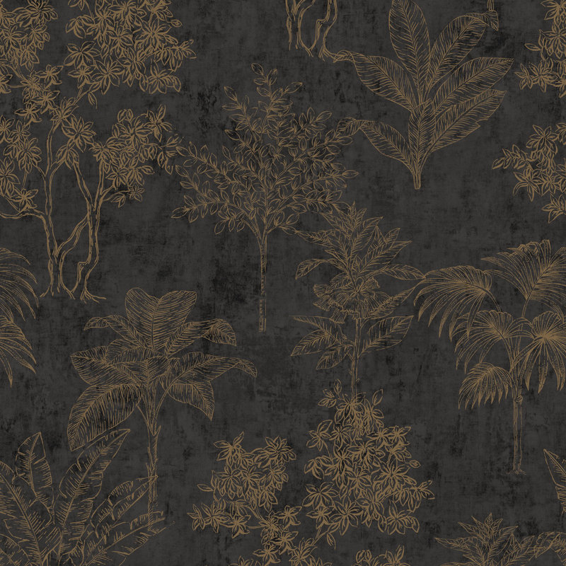 Zen Floral Paper Metallic Wallpaper Roll, Gold/Blue