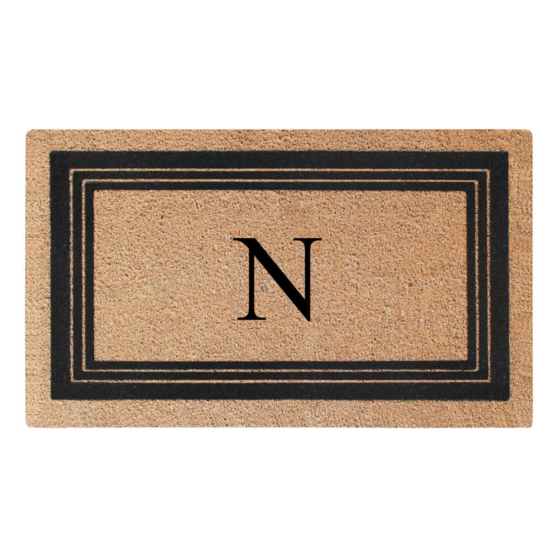 Paillasson monogrammé avec bordure classique en PVC naturel avec envers en PVC - robuste, anti-perte et facile à nettoyer, N