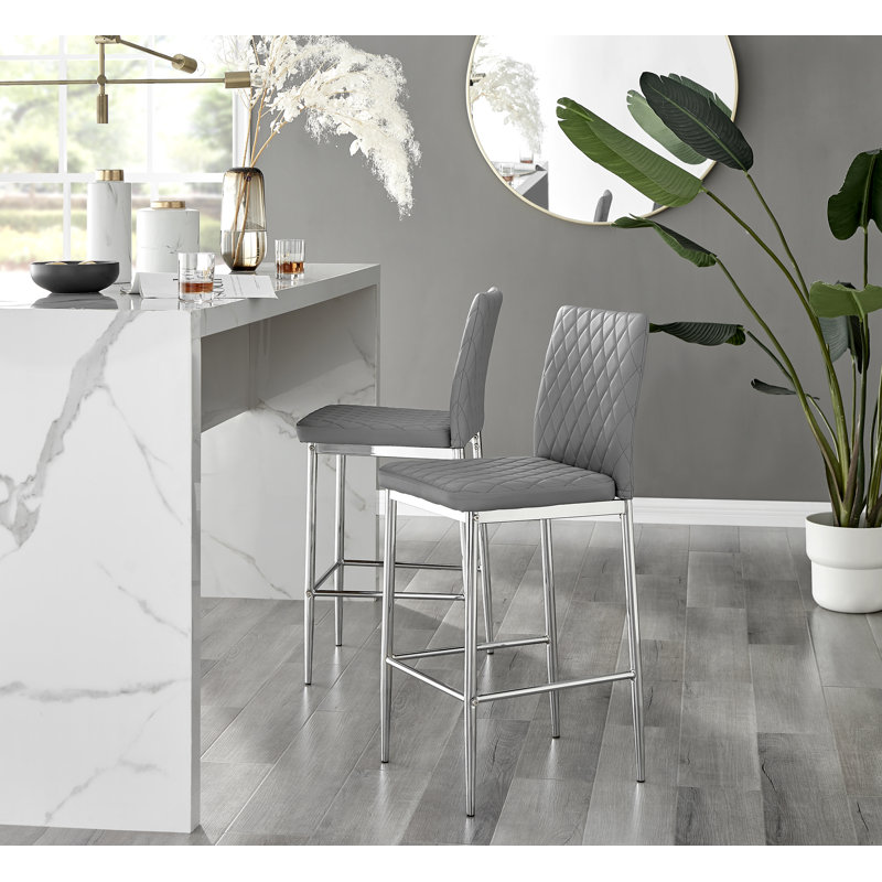 Tabouret de bar en similicuir, Argent argent, Gris