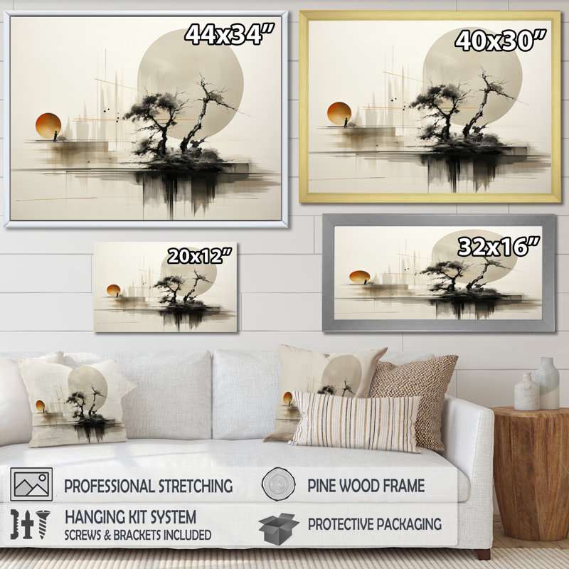 Art asiatique Sumie Zen I - art mural asiatique, H 30 po x l 40 po x P 1,5 po, Toile tendue