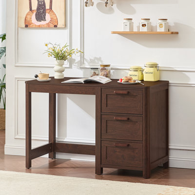 48'' Farmhouse Executive Desk With Storage, Wooden Home Office Desk With Drawer And Vintage Handle, Large Computer Writing Desk For Study, Bedroom, Living Room