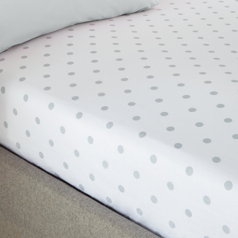 Catherine Lansfield Brushed Spot Fitted Sheet, White/Silver, Single (3')