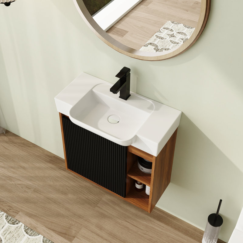 Meuble-lavabo mural de 24 à 28 po avec lavabo en céramique blanc Juniper Juniper, Noir et ébène brun, 24"