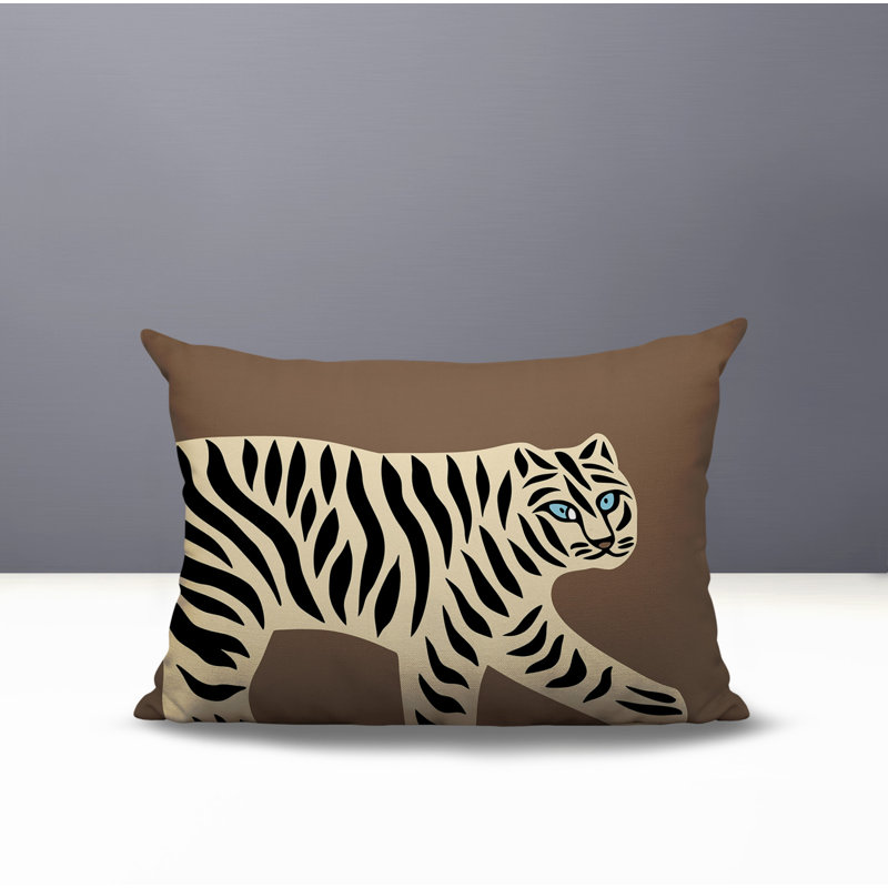 Oreiller rectangulaire intérieur / extérieur Gigi Tiger, Beige, H 20 po x l 14 po