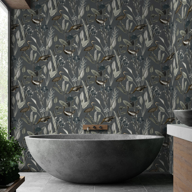 Alvira Floral Wallpaper Double Roll, Dark Gray