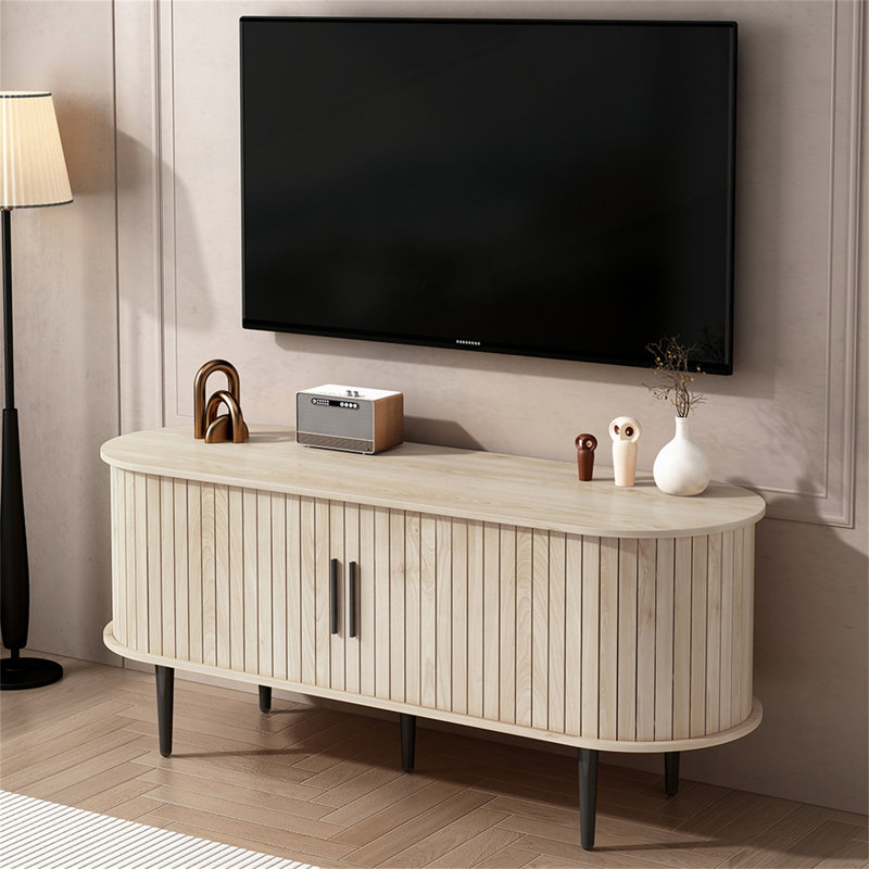 Console de télévision moderne de 47 pouces avec rangement, porte coulissante et design Mid-Century pour le salon et la chambre à coucher