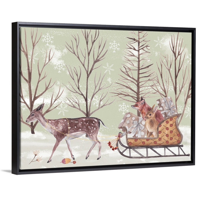 «Christmas Time II» par Melissa Wang - peinture sur toile tendue, H 13,25 po x l 17,25 po, Cadre noir