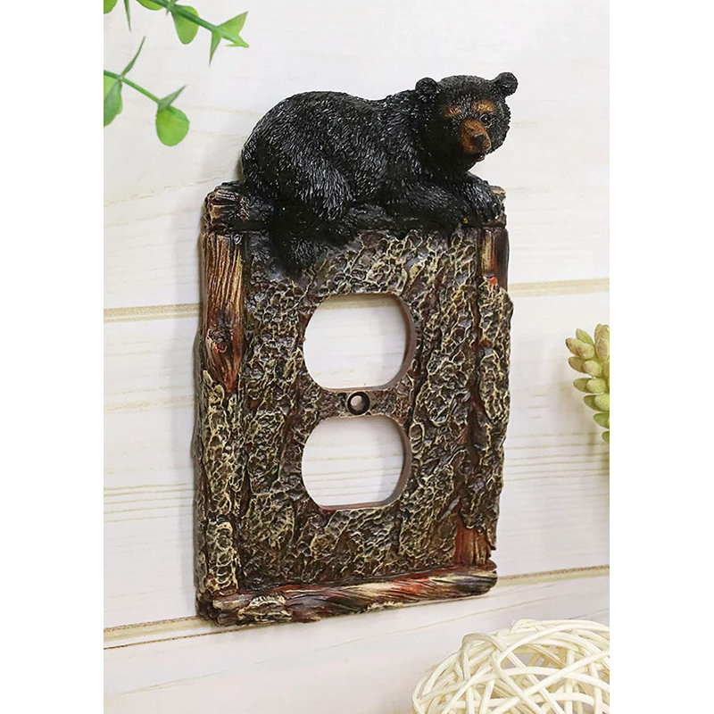 Ebros  Set Of 2 Novelty Woodland Rustic Forest Black Bear By Rustic Tree Bark Electrical Wall Li