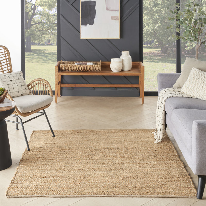 Tapis tissé à plat de couleur unie Gerri, Carré 5 pi, Tanné