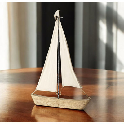Armentrout 21" Brown And Natural Wood Metal And Fabric Sailboat Tabletop Sculpture