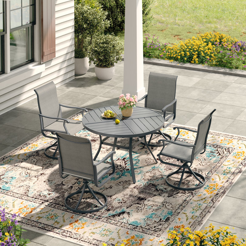 Outdoor Round Patio Dining Table, 28.3" H x 40.6" L x 40.6" W, Gray/Gray