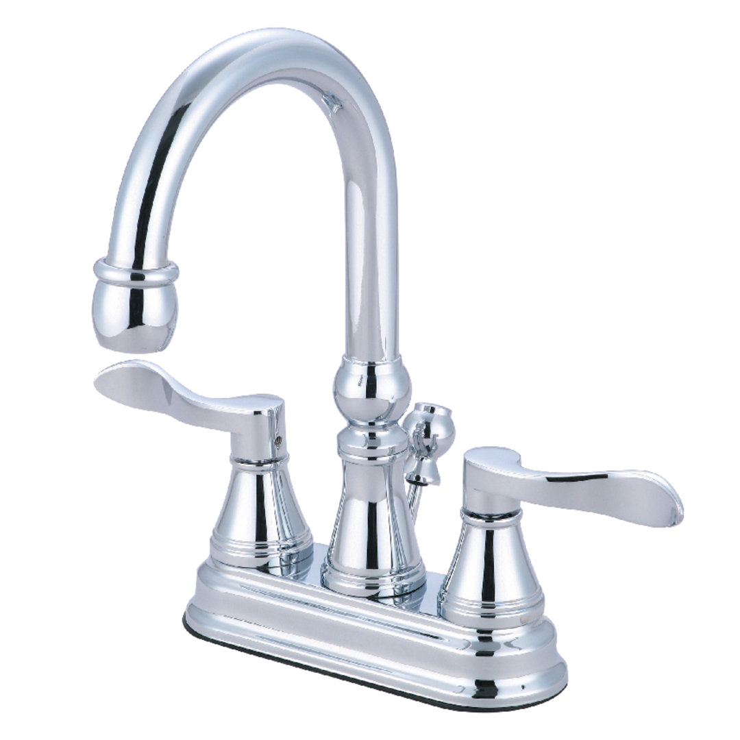 Kingston Brass NuFrench Two-Handle 3-Hole Deck Mount 4" Centerset Bathroom Faucet with Brass Pop-Up Kingston Brass