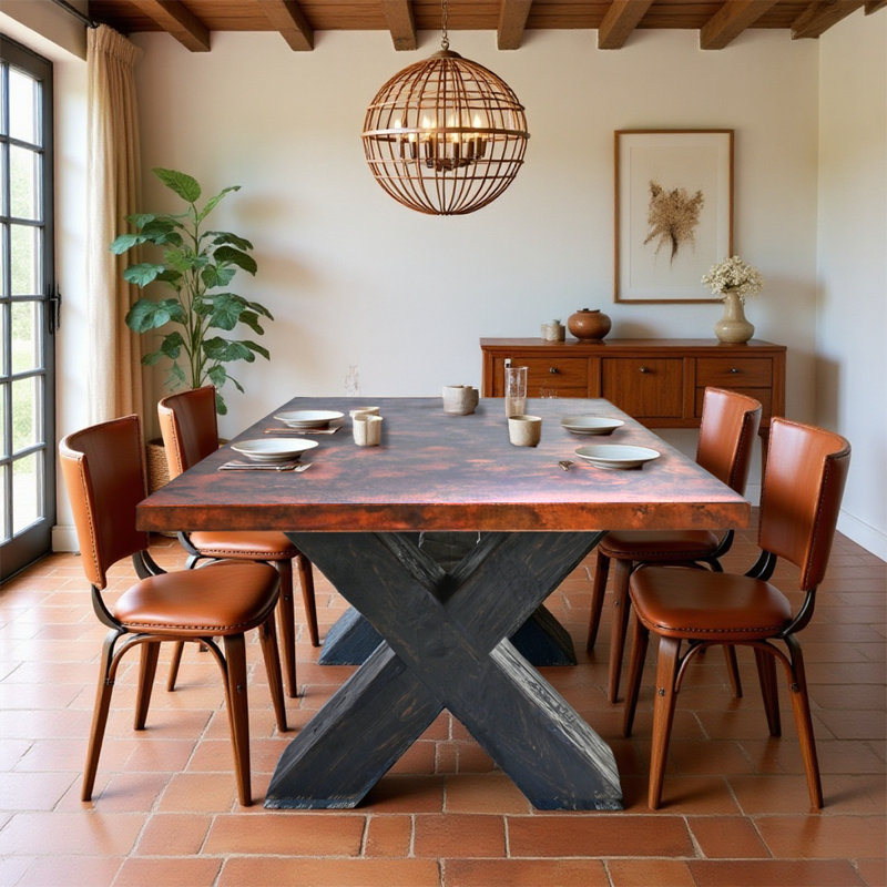 Canyon Leather Dining Table, Brown/Copper, 31"H x 120"L x 44"W