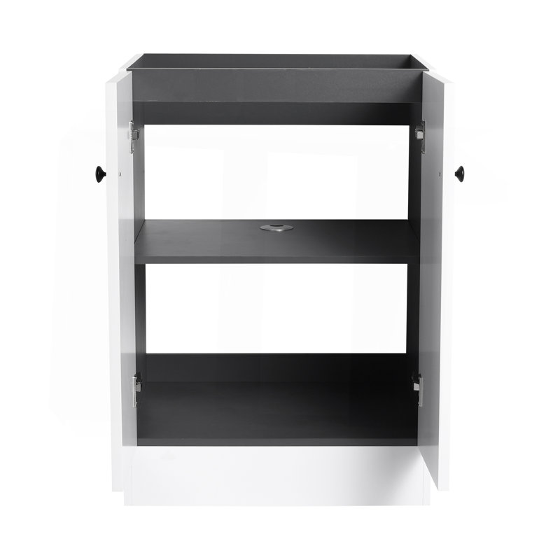 Meuble-lavabo autoportant 24 po et 2 portes d'armoire à fermeture en douceur (emballage KD) - sans le lavabo, Blanc, 23"