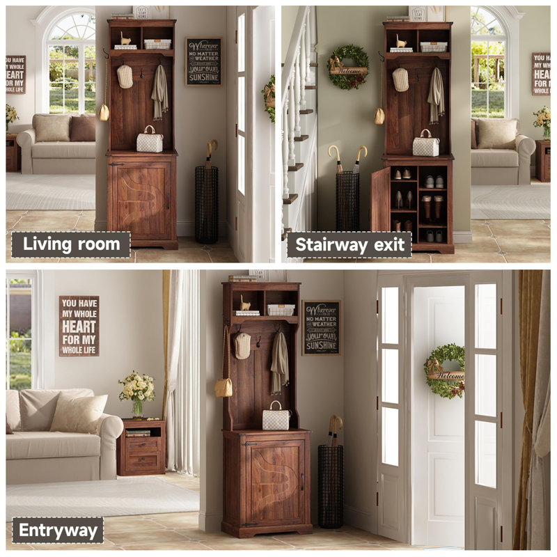 Hall Tree With Shoe Storage Bench, Brown
