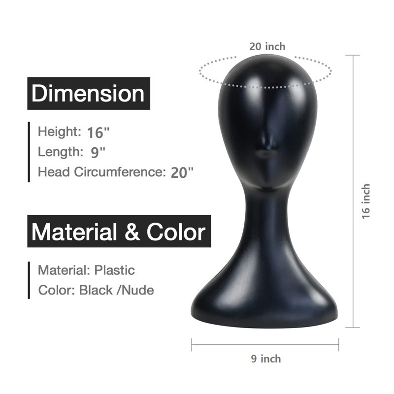 16 Inch Studio Limited Professional Plastic Mannequin Head (Black)