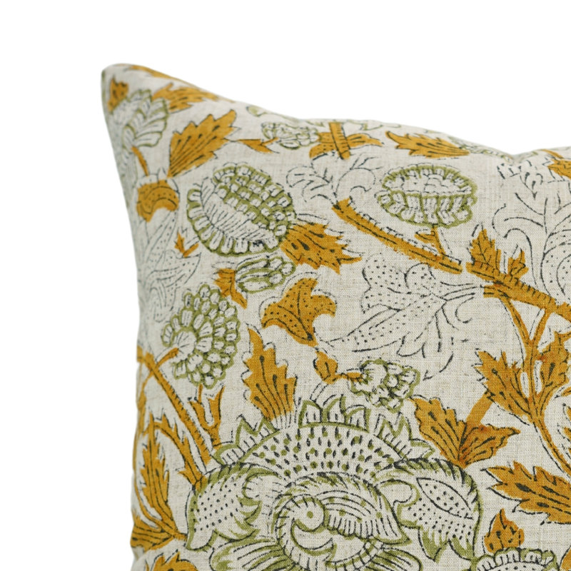 Housse de coussin en lin Fab divine, jeté, imprimé en bloc (Gange Aakash, jaune) 20 po x 20 po, H 20 po x l 20 po, Carré