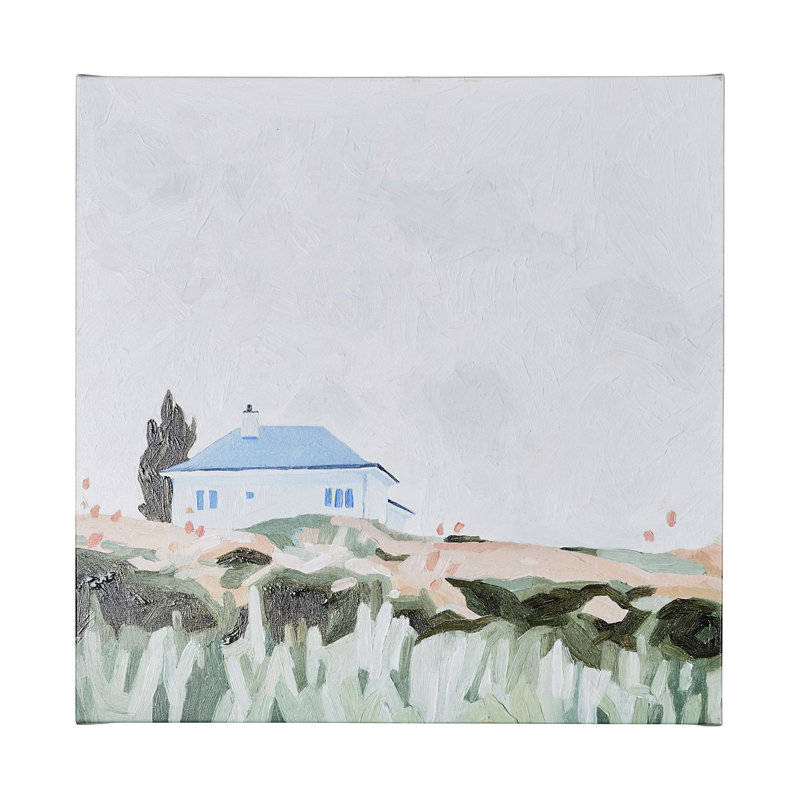 House on a Hill II a Hand Embelished Textured Canvas