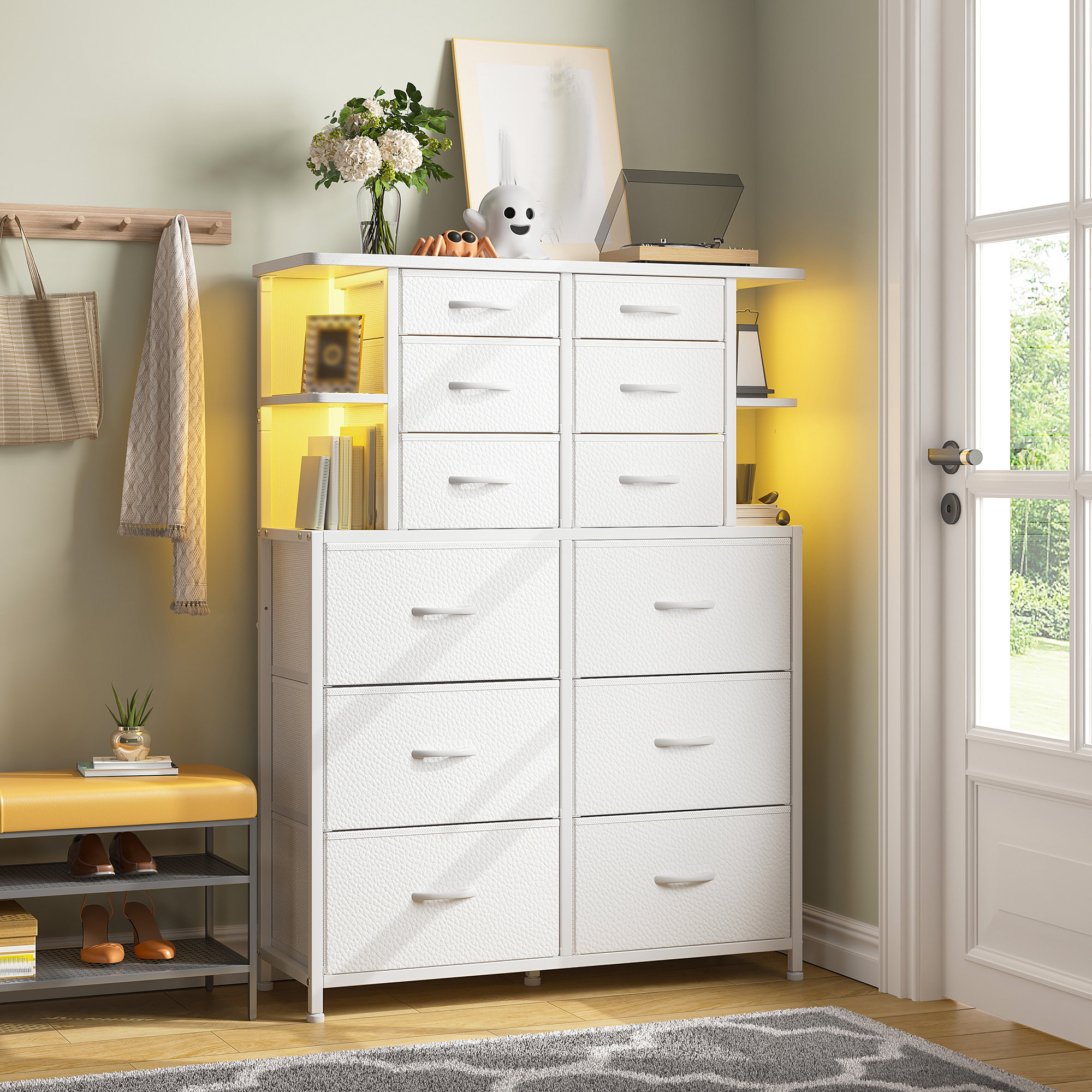 Wrought Studio™ Tall Dressers For Bedroom With Led Lights, 12 Drawers ...