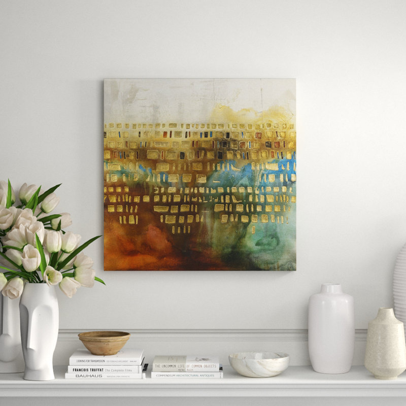 Desert Mosaic Painting by Jennifer Hollack Raboin, Silver Frame Canvas, 30" H x 30" W x 2.25" D