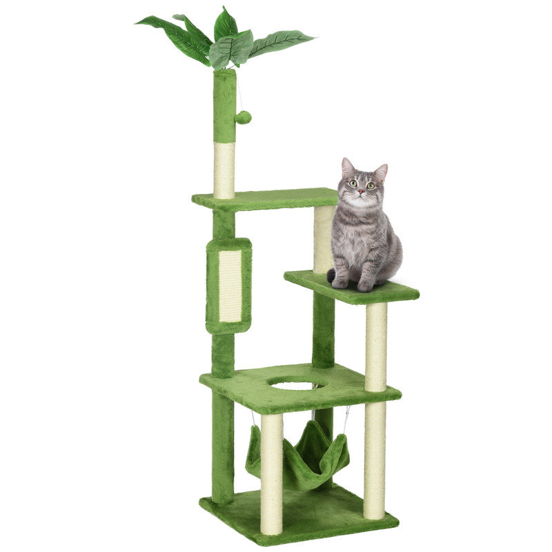 Arbre à chat 56 "Green Leaf par PawHut - Tour pour chat avec hamac, poteaux à griffer en sisal, plateformes, ballon de jeu suspendu et dispositif anti-basculement pour chats d'intérieur
