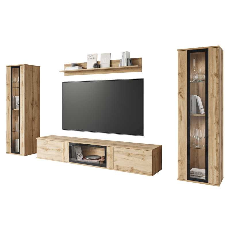 Demetrice Unfinished Entertainment Centre for TVs up to 75", Brown Wood