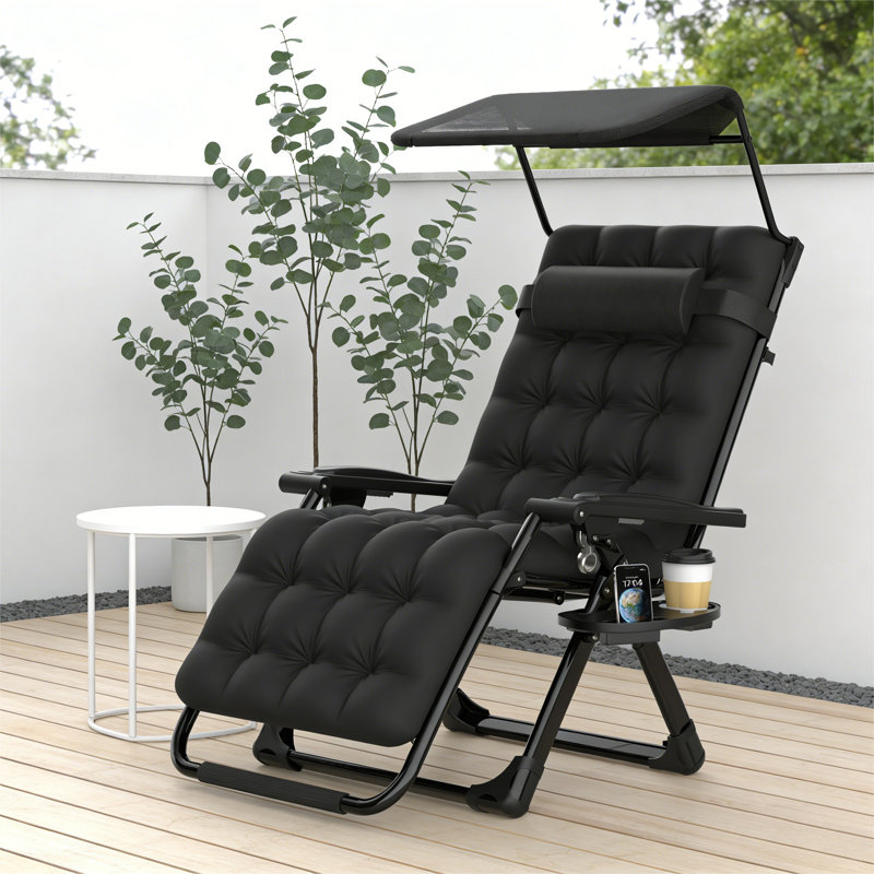 Zero Gravity Chair With Canopy, 500 Lb Heavy-Duty Adjustable Reclining Lounge Chair With Cushion, Pillow & Cup Holder, Foldable Outdoor Patio Recliner