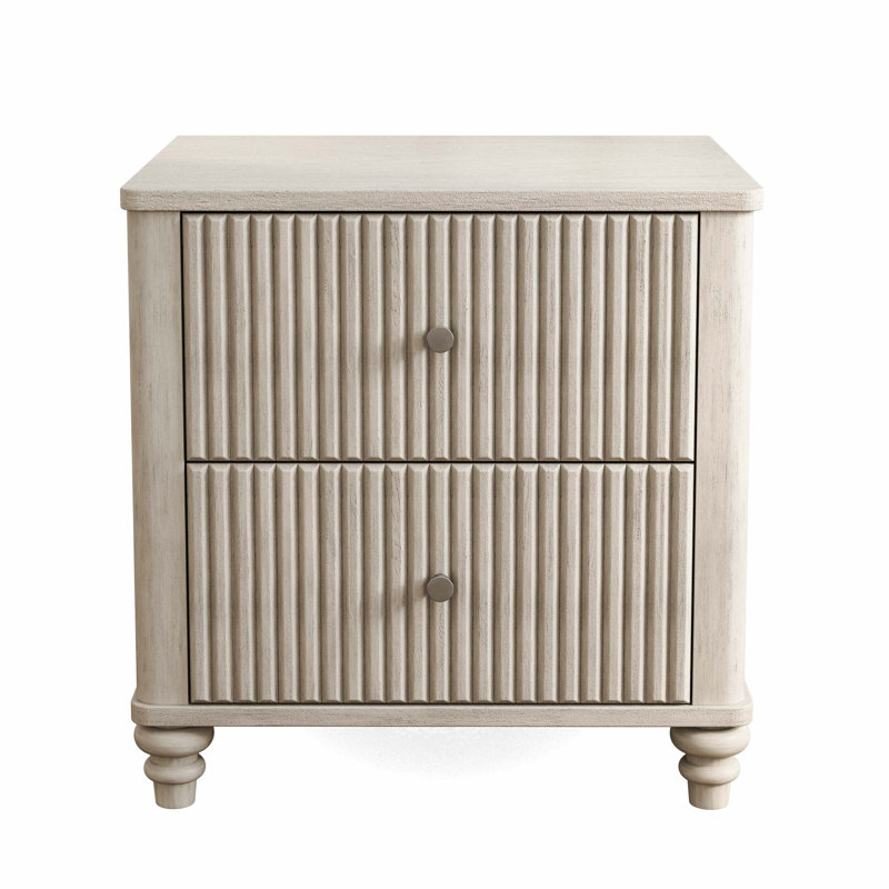 Beige 21.65" Wide Fluted Wooden Nightstand, Metal Handle Multi-Scene Storage Side Table, Beige, Individual