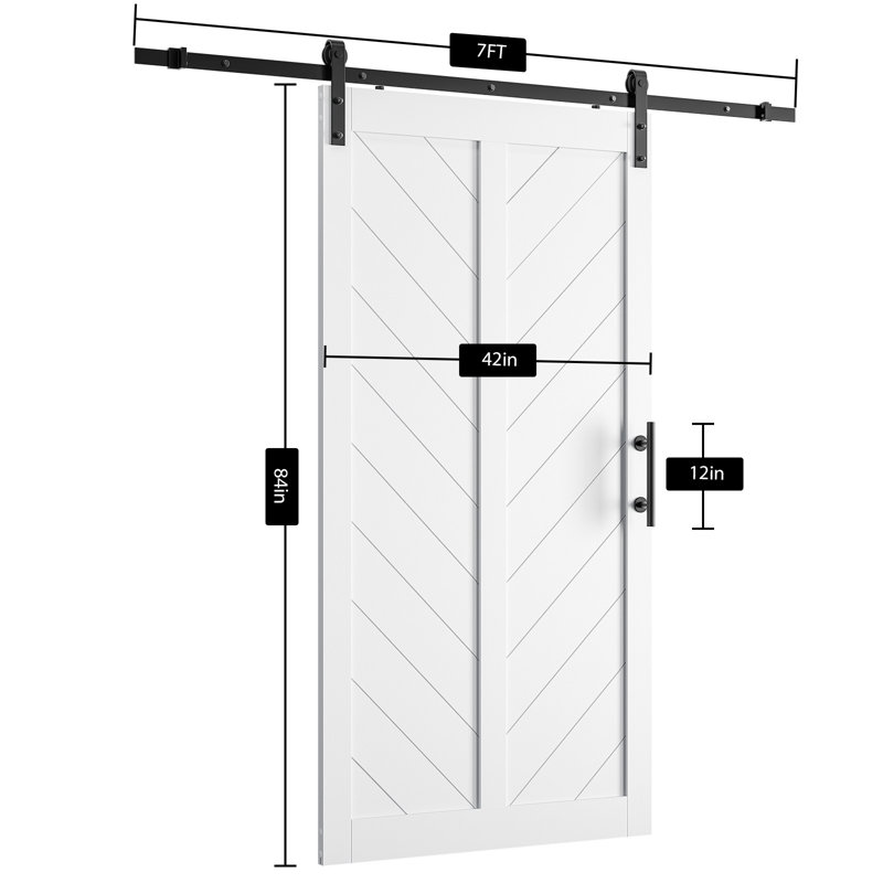 Height Chevron Manufactured Panelled Wood Barn Door with Installation Hardware, 42" x 84"