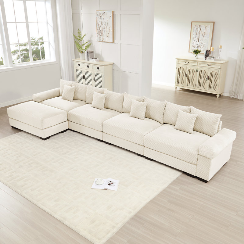 Canapé modulaire surdimensionné en L surdimensionné en tissu velours côtelé, avec repose-pieds profond, accoudoirs larges, conception ergonomique, 12 coussins décoratifs, assemblage facile