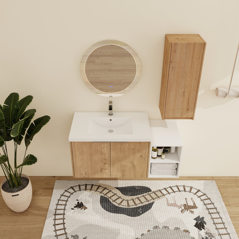 Meuble-lavabo mural simple 42 po avec comptoir en résine et armoire d'appoint Eskar, 42"